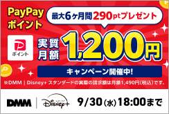 【DMMプレミアム】DisneyセットプランPayPayポイント最大6カ月間290ptプレゼント！